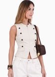 Chaleco de cierre con botones de color beige - MAGALLAN