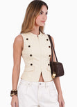 Chaleco de cierre con botones de color beige - MAGALLAN