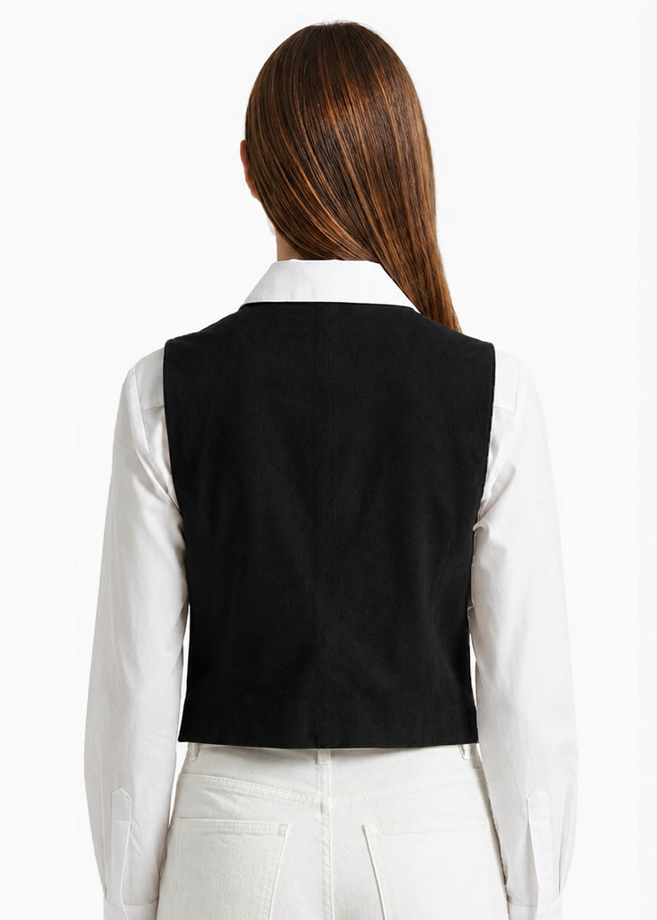 Chaleco de gamuza con taches de color negro - CLARENA.NEGRO
