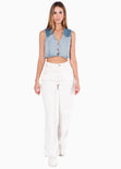Chaleco de jean con botones color azul para mujer - Flashy
