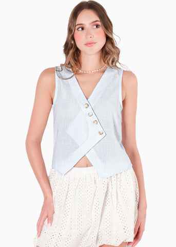 Chaleco de rayas con chuce en escote color azul para mujer - Flashy