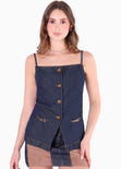 Chaleco halter largo color azul para mujer - Flashy