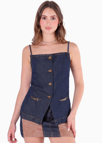 Chaleco halter largo color azul para mujer - Flashy