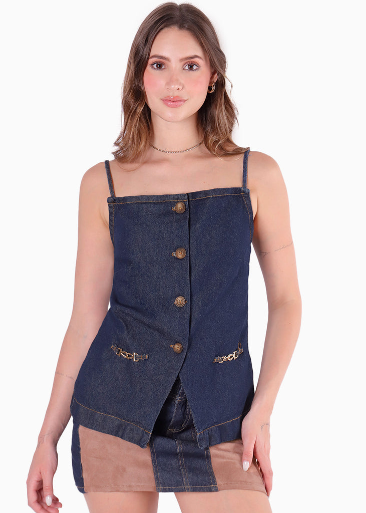 Chaleco halter largo color azul para mujer - Flashy