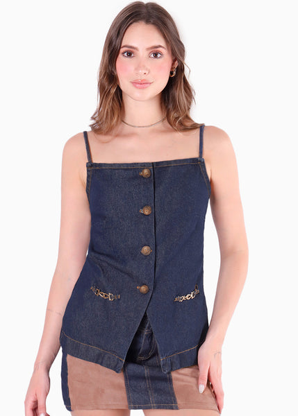 Chaleco halter largo color azul para mujer - Flashy