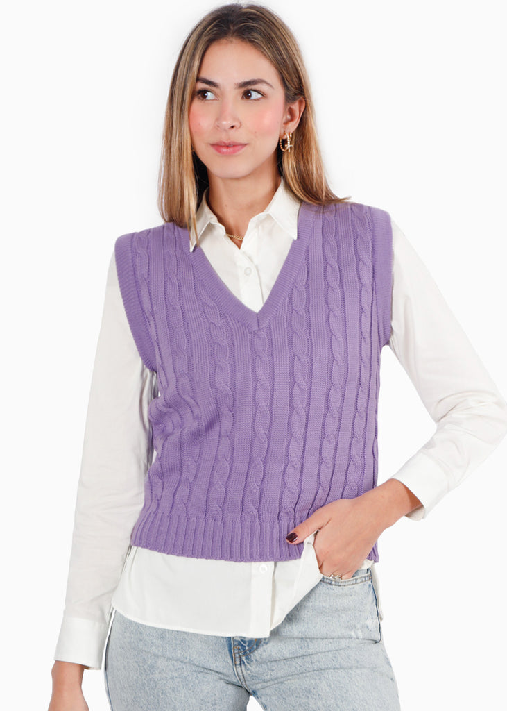 Chaleco tejido color lila para mujer - Flashy
