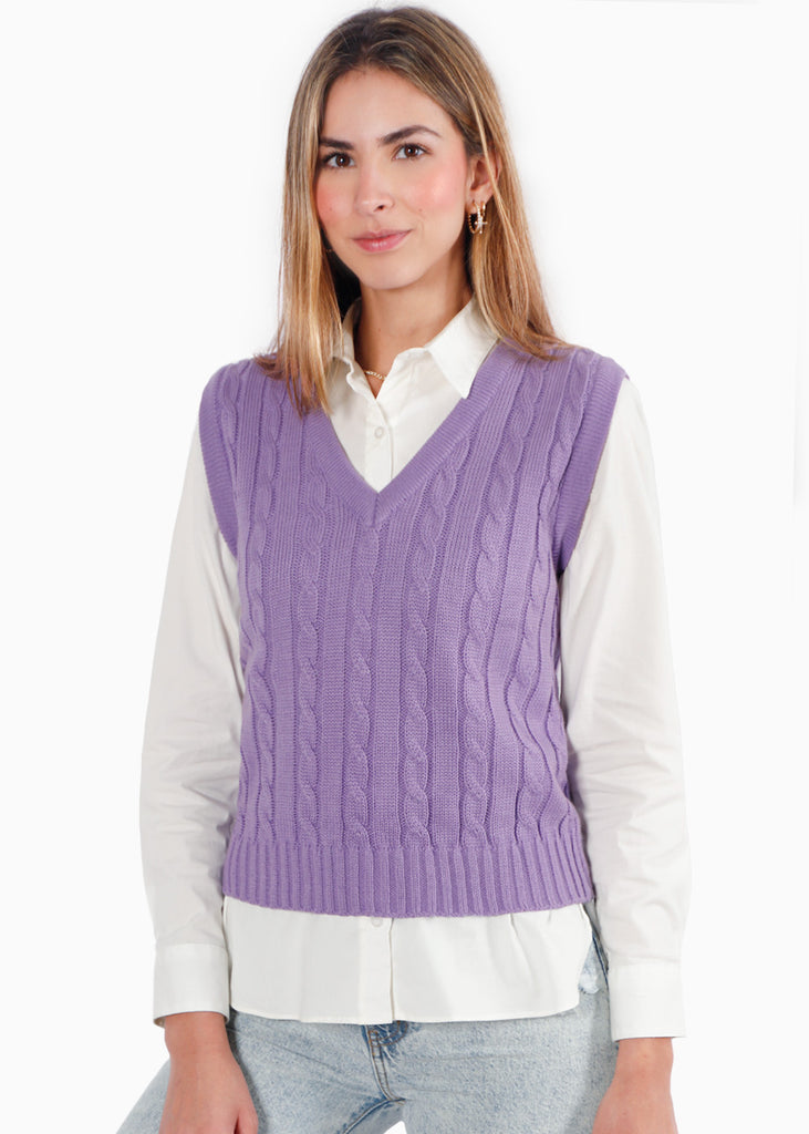 Chaleco tejido color lila para mujer - Flashy
