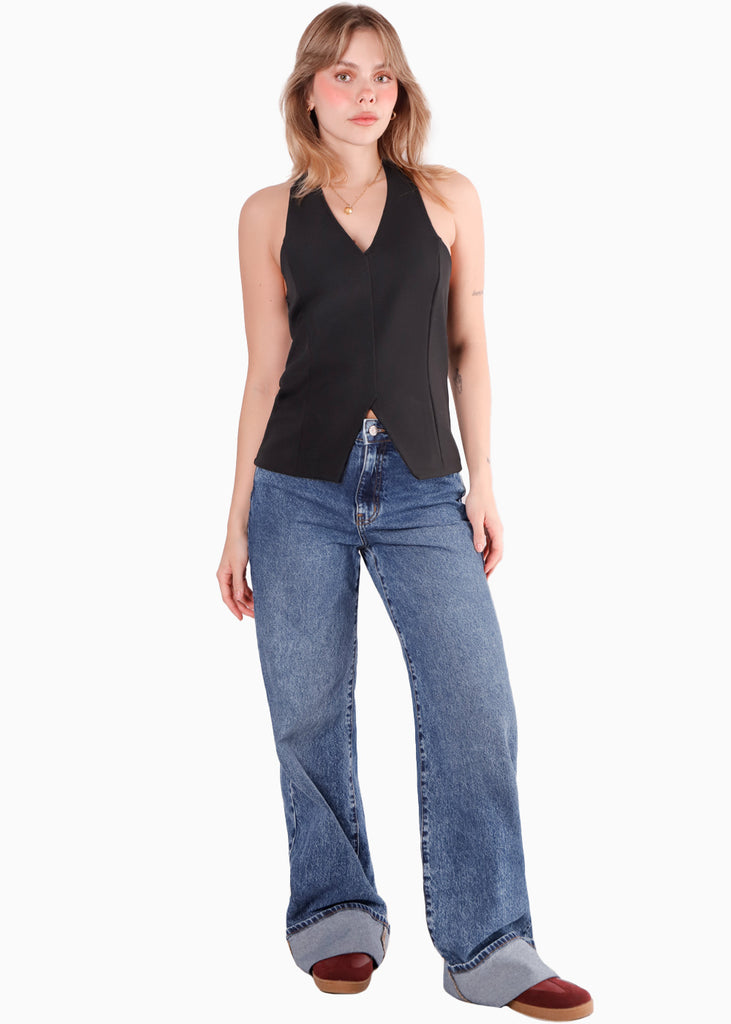 Chaleco tipo halter color negro para mujer - Flashy