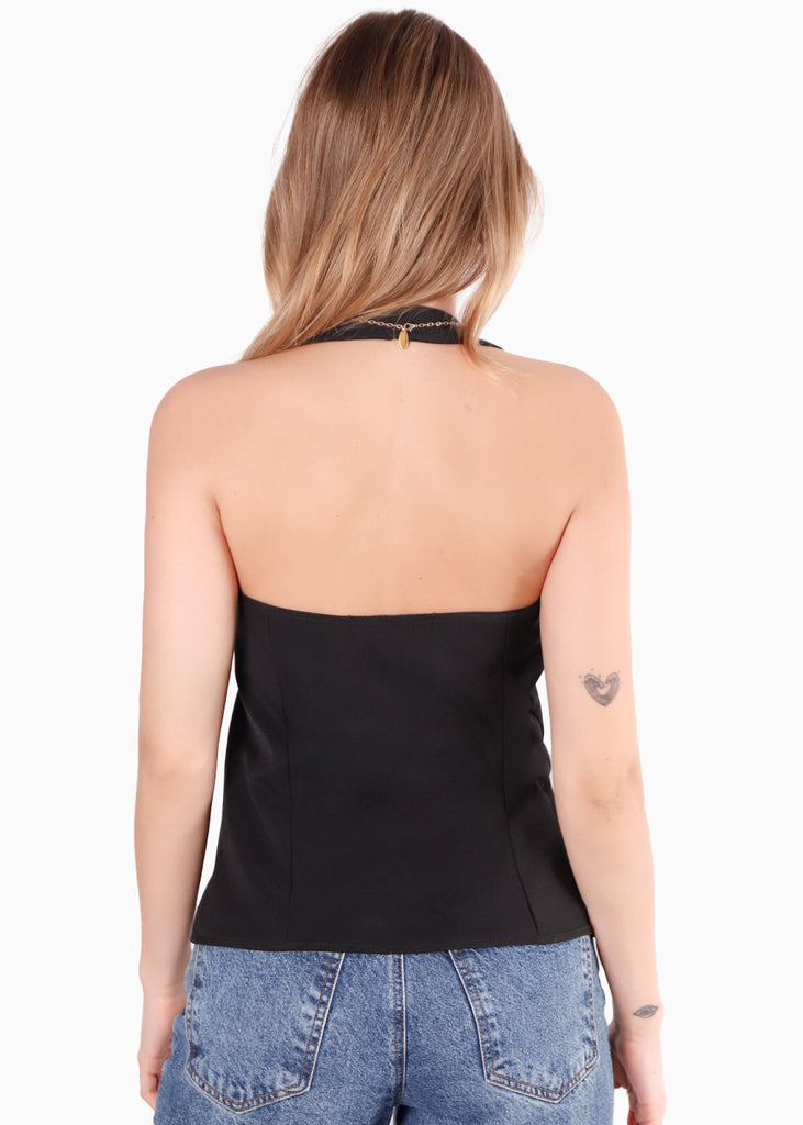 Chaleco tipo halter color negro para mujer - Flashy