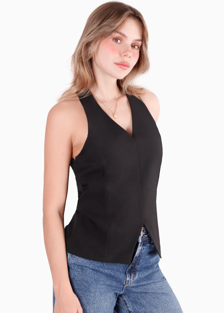 Chaleco tipo halter color negro para mujer - Flashy