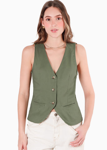Chaleco tipo sastre con botones color verde para mujer - Flashy