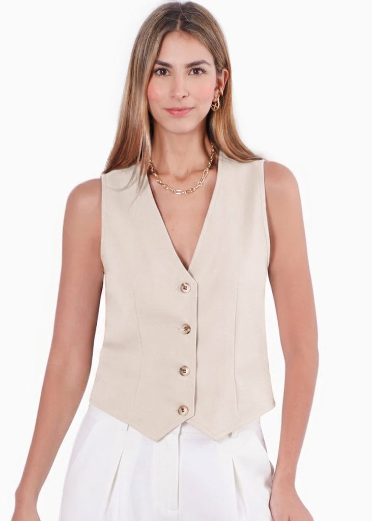 Chaleco tipo sastre con botones - SHARINA.BEIGE