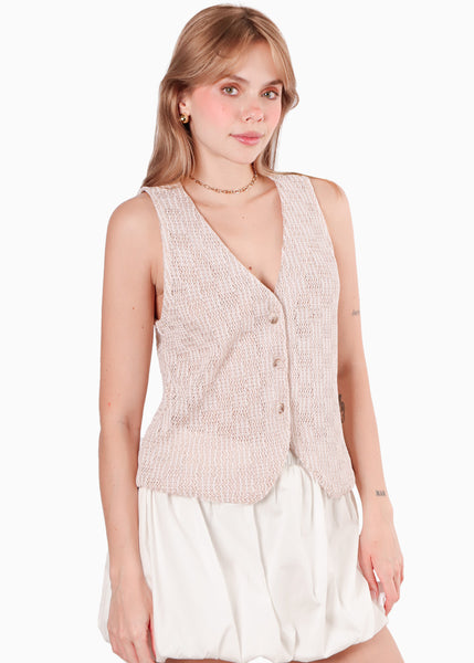 Chaleco tipo sastre con botones y de ojalillo color beige para mujer - Flashy