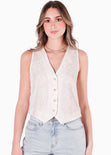 Chaleco tipo sastre con botones y de ojalillo color blanco, marfil para mujer - Flashy