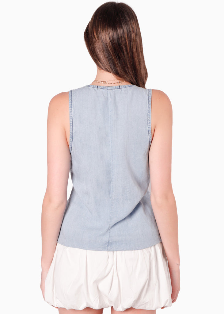 Chaleco tipo sastre con escote en V color azul para mujer - Flashy