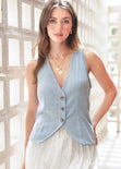 Chaleco tipo sastre con escote en V color azul para mujer - Flashy