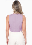 Chaleco tipo sastre corto de lino con botones color lila para mujer - Flashy