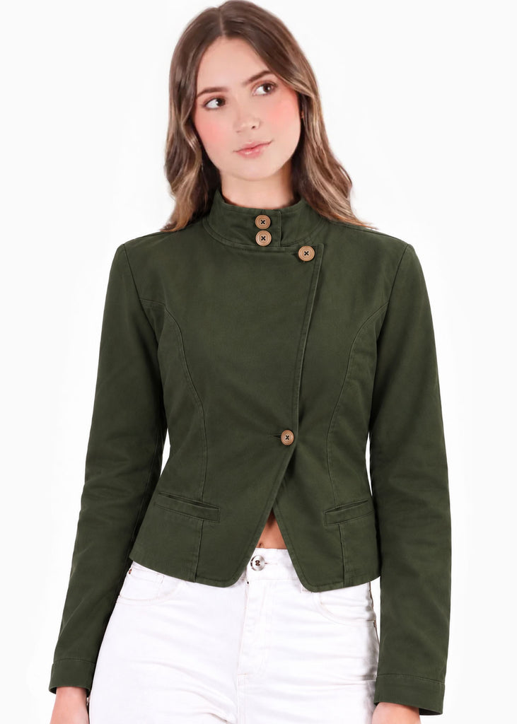 Chaqueta asimétrica de botones de color verde - VILLARICA