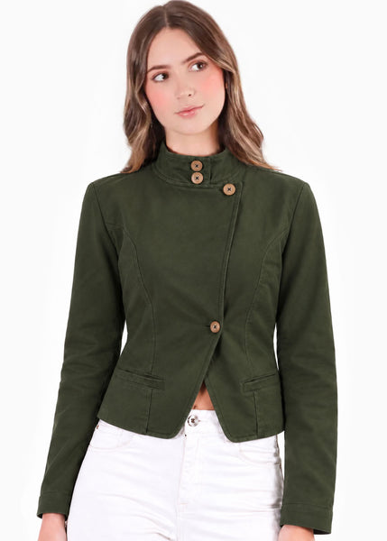 Chaqueta asimétrica de botones de color verde - VILLARICA