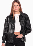 Chaqueta aviadora tipo cuero color negro para mujer - Flashy
