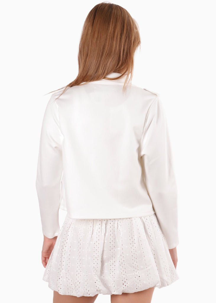 Chaqueta biker tipo gamuza color blanco, marfil para mujer - Flashy