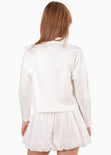 Chaqueta biker tipo gamuza color blanco, marfil para mujer - Flashy