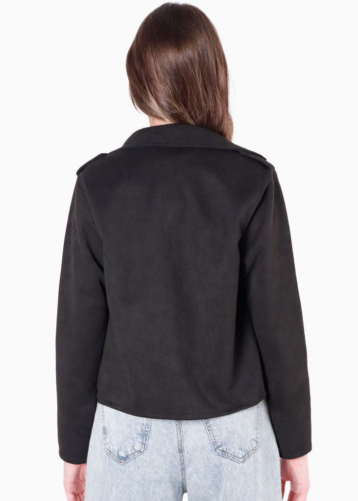 Chaqueta biker tipo gamuza color negro para mujer - Flashy