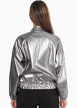 Chaqueta bomber con efecto metalizado color plateado para mujer - Flashy