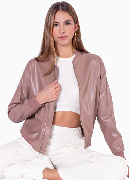 Chaqueta bomber tipo cuero  para mujer - Flashy