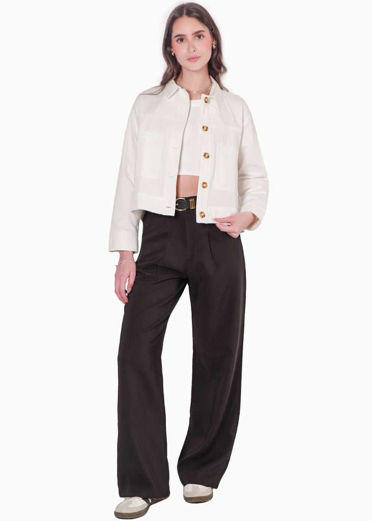 Chaqueta con bolsillos y botones color blanco, marfil para mujer - Flashy