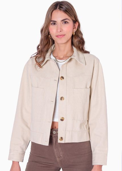 Chaqueta con bolsillos y botones color beige para mujer - Flashy