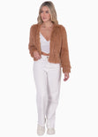 Chaqueta con efecto de pelo sintético color café, camel para mujer - Flashy