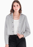 Chaqueta corta tipo gamuza color gris para mujer - Flashy