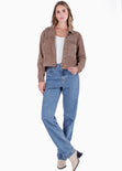 Chaqueta de corduroy con bolsillos y botones color café para mujer - Flashy