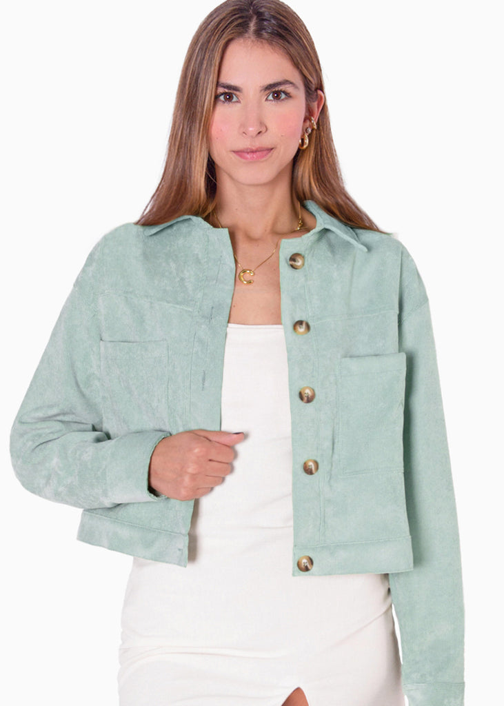 Chaqueta de corduroy color verde para mujer - Flashy