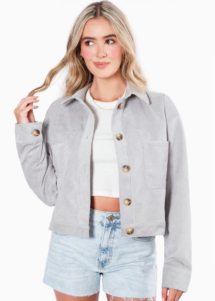Chaqueta de corduroy color gris para mujer - Flashy