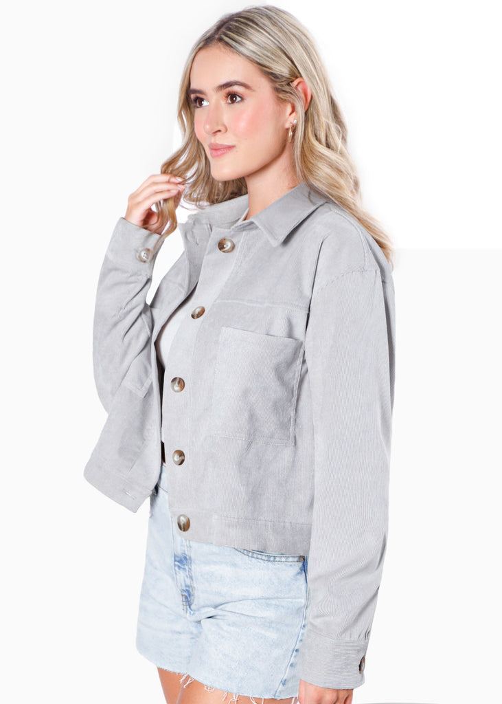 Chaqueta de corduroy color gris para mujer - Flashy