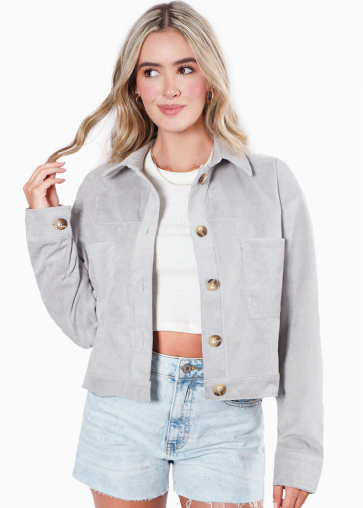 Chaqueta de corduroy color gris para mujer - Flashy