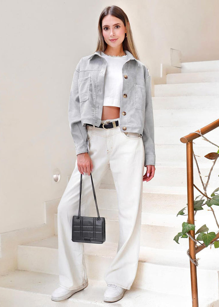 Chaqueta de corduroy color gris para mujer - Flashy