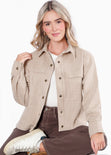 Chaqueta de cuadros con botones color beige para mujer - Flashy
