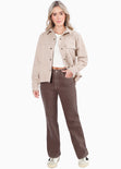 Chaqueta de cuadros con botones color beige para mujer - Flashy