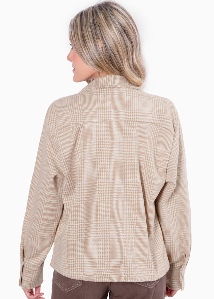 Chaqueta de cuadros con botones color beige para mujer - Flashy