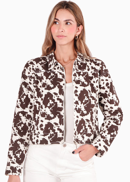 Chaqueta de jean con estampado color blanco, marfil para mujer - Flashy