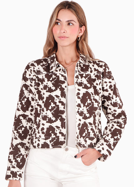 Chaqueta de jean con estampado color blanco, marfil para mujer - Flashy