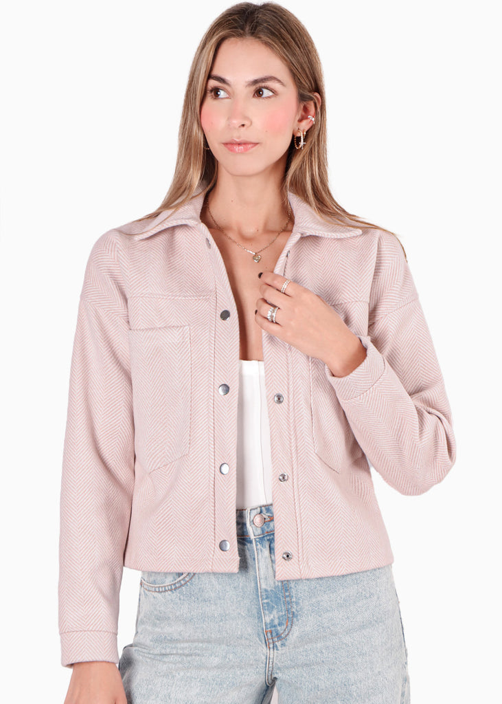Chaqueta de paño con bolsillos y broches color blanco, marfil para mujer - Flashy