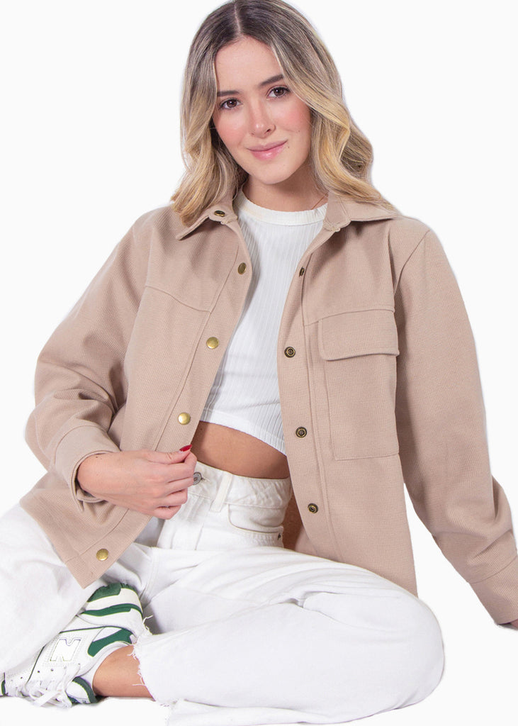 Chaqueta de tela tipo paño con botones  para mujer - Flashy