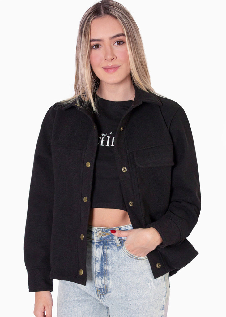 Chaqueta de tela tipo paño con botones  para mujer - Flashy