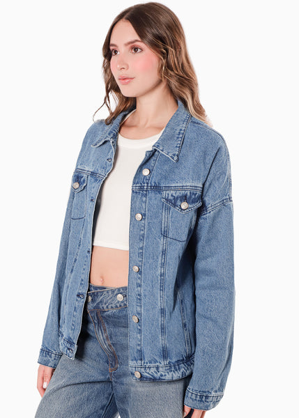 Chaqueta denim con corazón en espalda y brillo en los bolsillos para mujer - Flashy