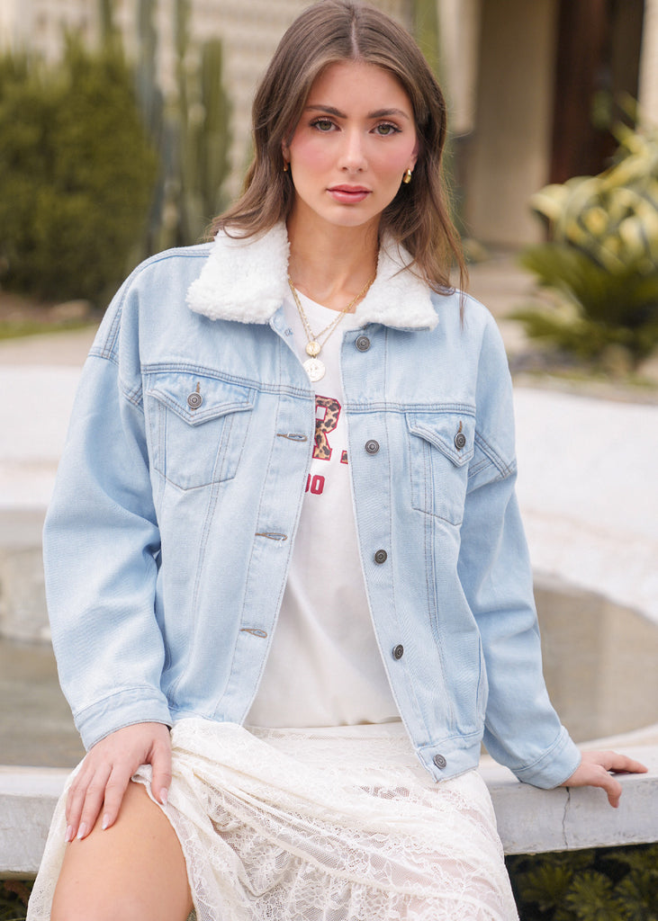 Chaqueta denim con cuello ovejero para mujer - Flashy