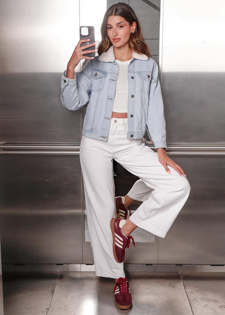 Chaqueta denim con cuello ovejero para mujer - Flashy